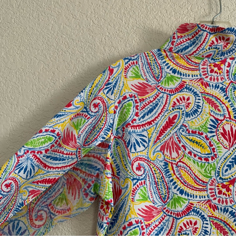 NWT Ibkul 1/4 Zip Shirt Top Womens M Golf Tennis Paisley UPF50 Mesh Vent Preppy - Picture 10 of 16